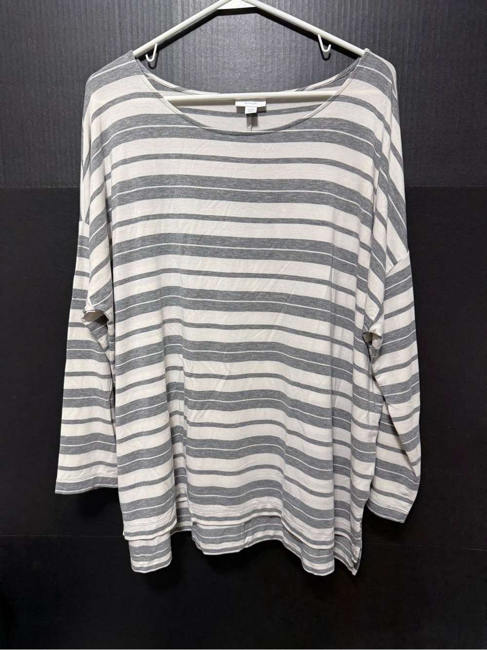 🪁Pure Jill Gray & White Breton Striped Long Sleeve Tunic Top